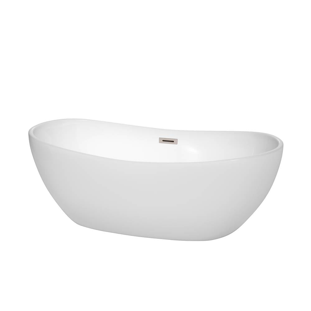 Wyndham Collection - Rebecca 65 Inch Freestanding Bathtub in White with Brushed Nickel Drain and Overflow Trim - White With Brushed Nickel