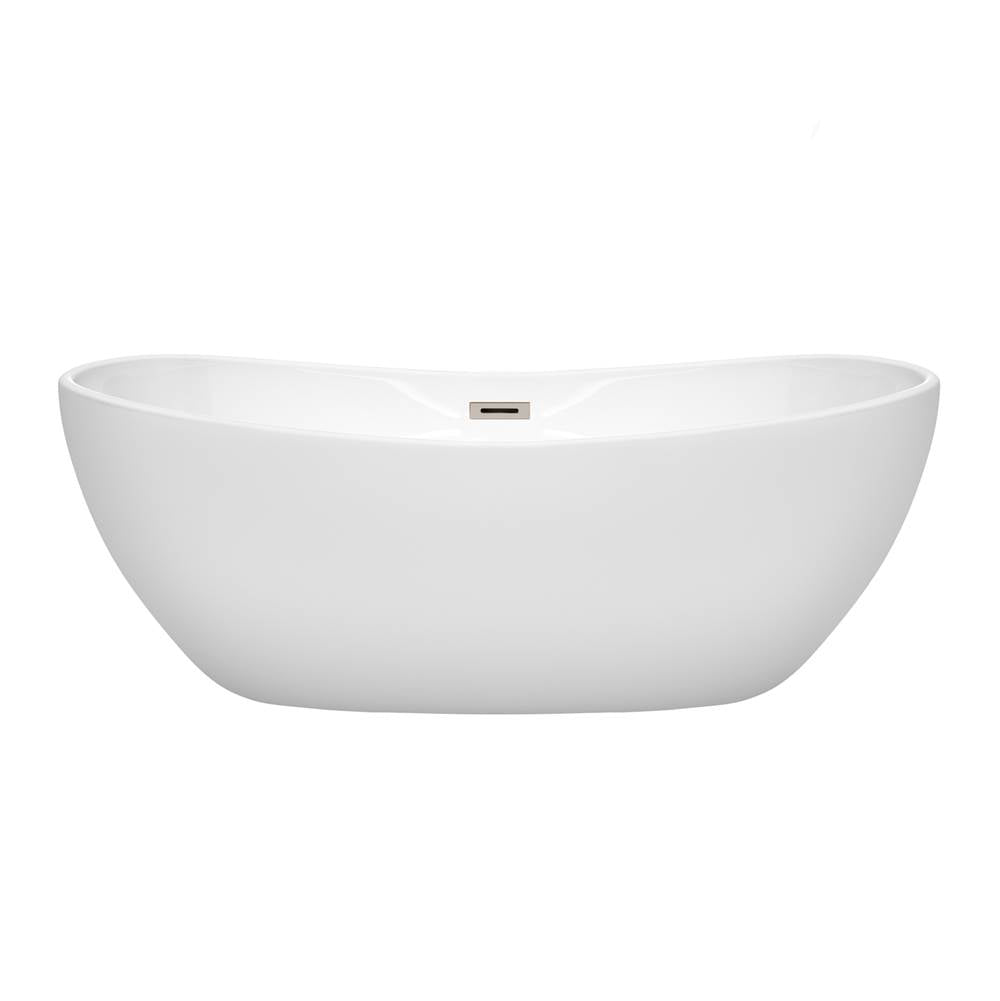 Rebecca 65 Inch Freestanding Bathtub in White with Polished Chrome Drain and Overflow Trim