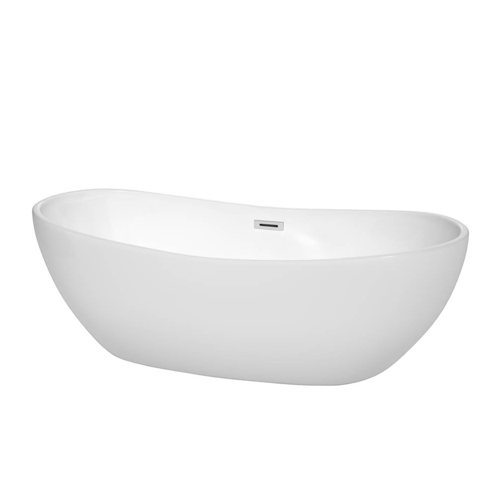 Wyndham Collection - Rebecca 70 Inch Freestanding Bathtub in White with Polished Chrome Drain and Overflow Trim - White With Polished Chrome