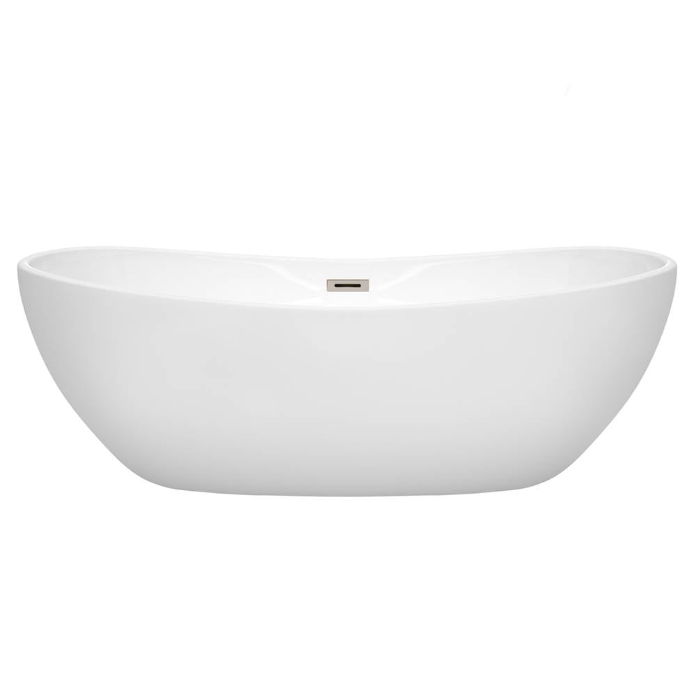 Rebecca 70 Inch Freestanding Bathtub in White with Polished Chrome Drain and Overflow Trim