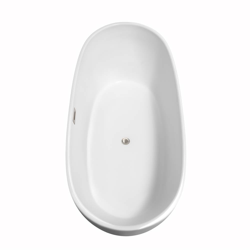 Rebecca 70 Inch Freestanding Bathtub in White with Polished Chrome Drain and Overflow Trim
