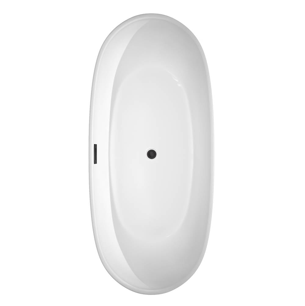 Rebecca 70 Inch Freestanding Bathtub in White with Floor Mounted Faucet, Drain and Overflow Trim in Matte Black