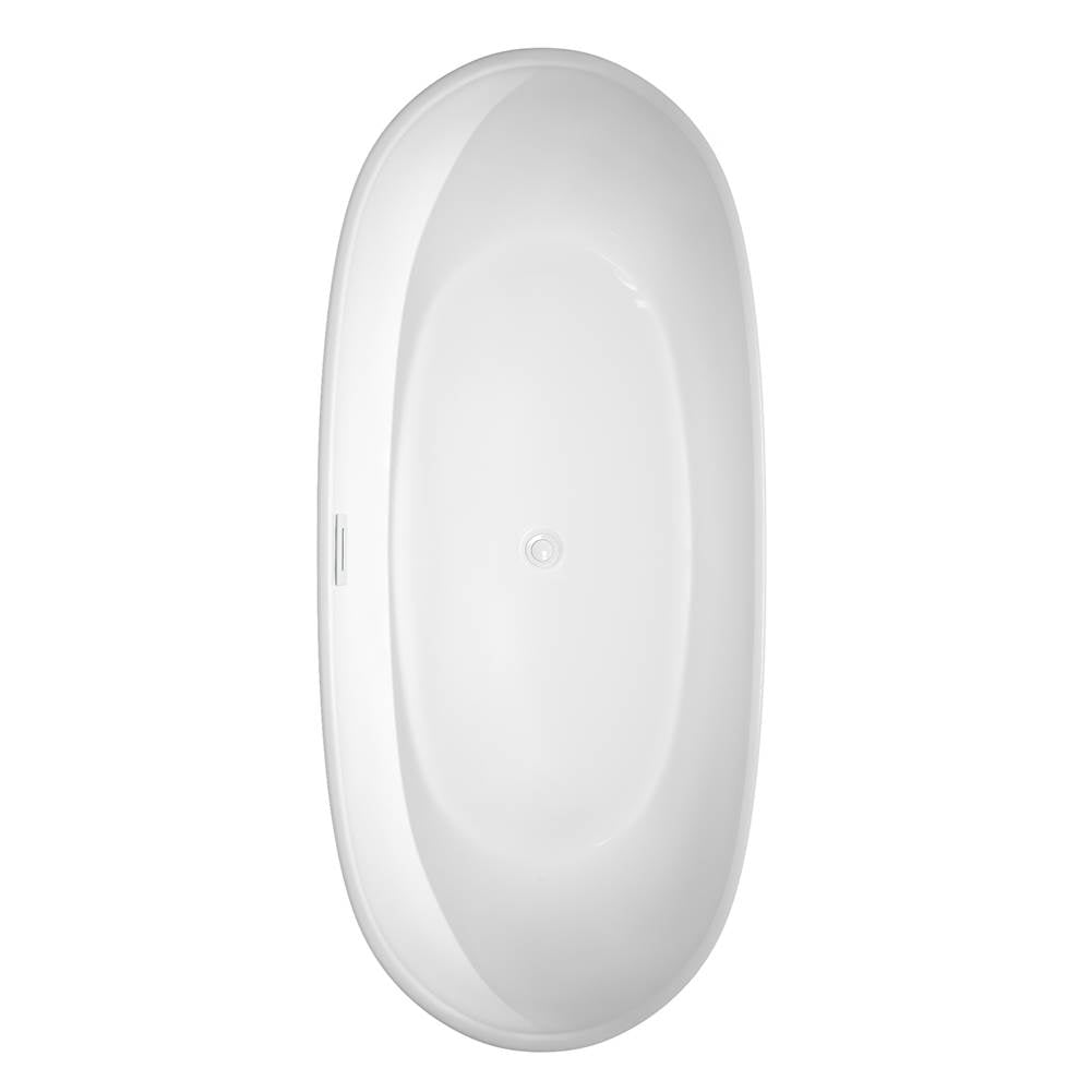 Rebecca 70 Inch Freestanding Bathtub in White with Shiny White Trim and Floor Mounted Faucet in Matte Black