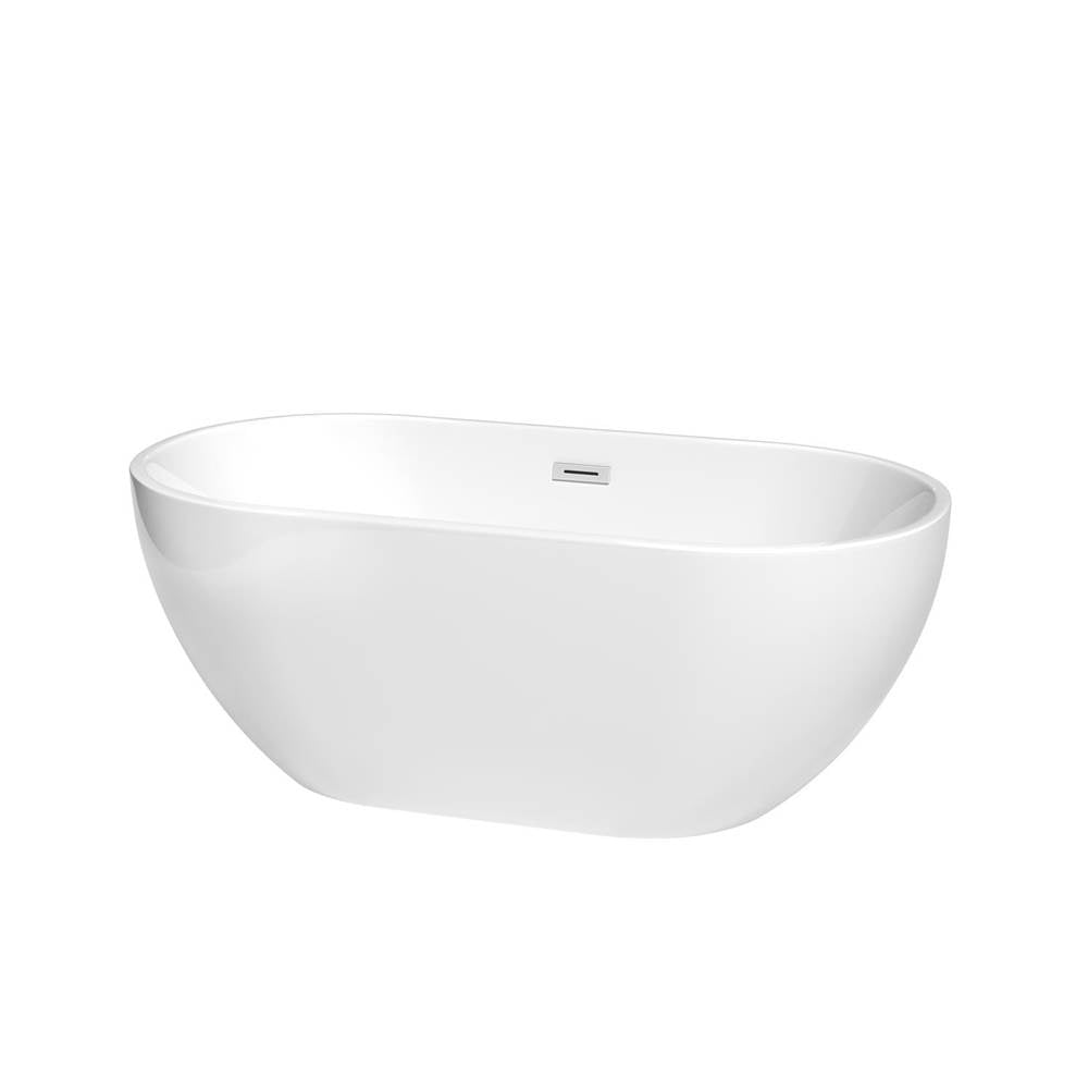 Wyndham Collection - Brooklyn 60 Inch Freestanding Bathtub in White with Polished Chrome Drain and Overflow Trim