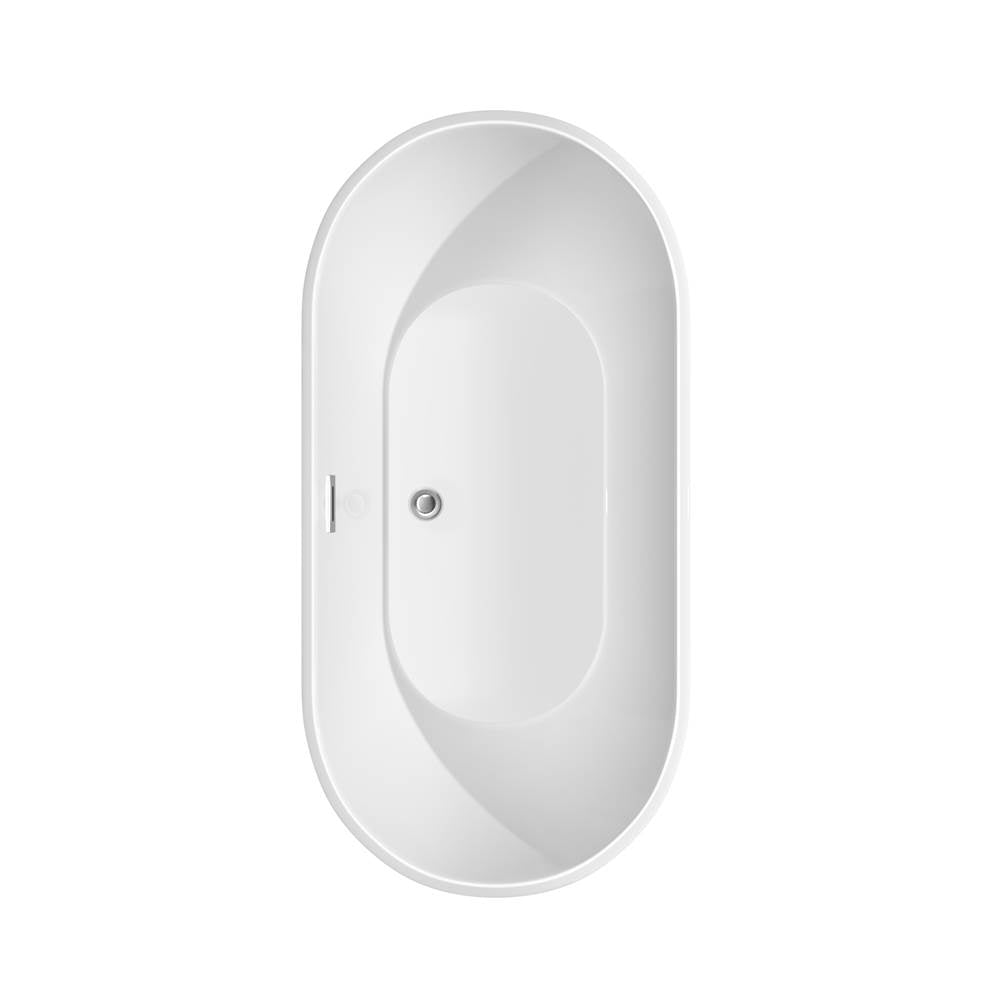 Brooklyn 60 Inch Freestanding Bathtub in White with Floor Mounted Faucet, Drain and Overflow Trim in Polished Chrome