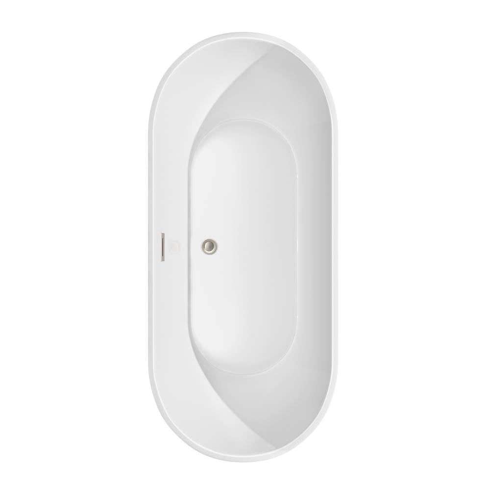 Brooklyn 67 Inch Freestanding Bathtub in White with Floor Mounted Faucet, Drain and Overflow Trim in Brushed Nickel