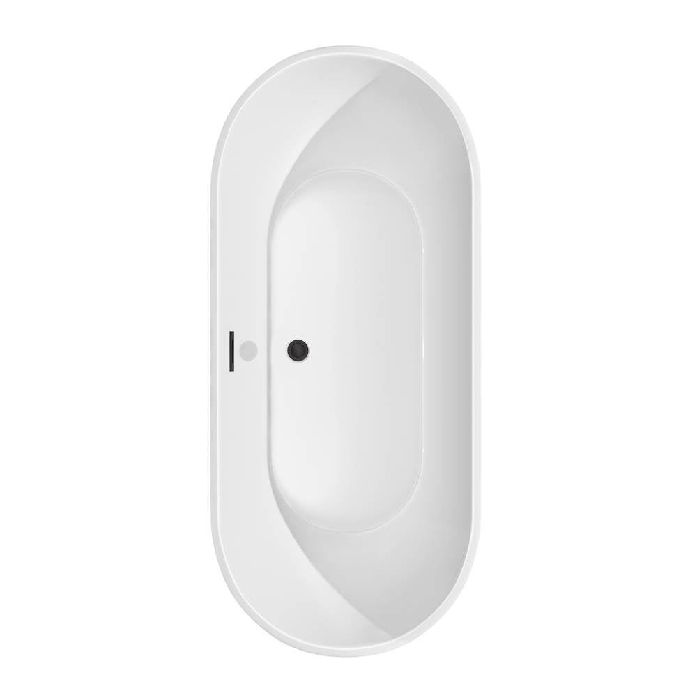 Brooklyn 67 Inch Freestanding Bathtub in White with Floor Mounted Faucet, Drain and Overflow Trim in Matte Black