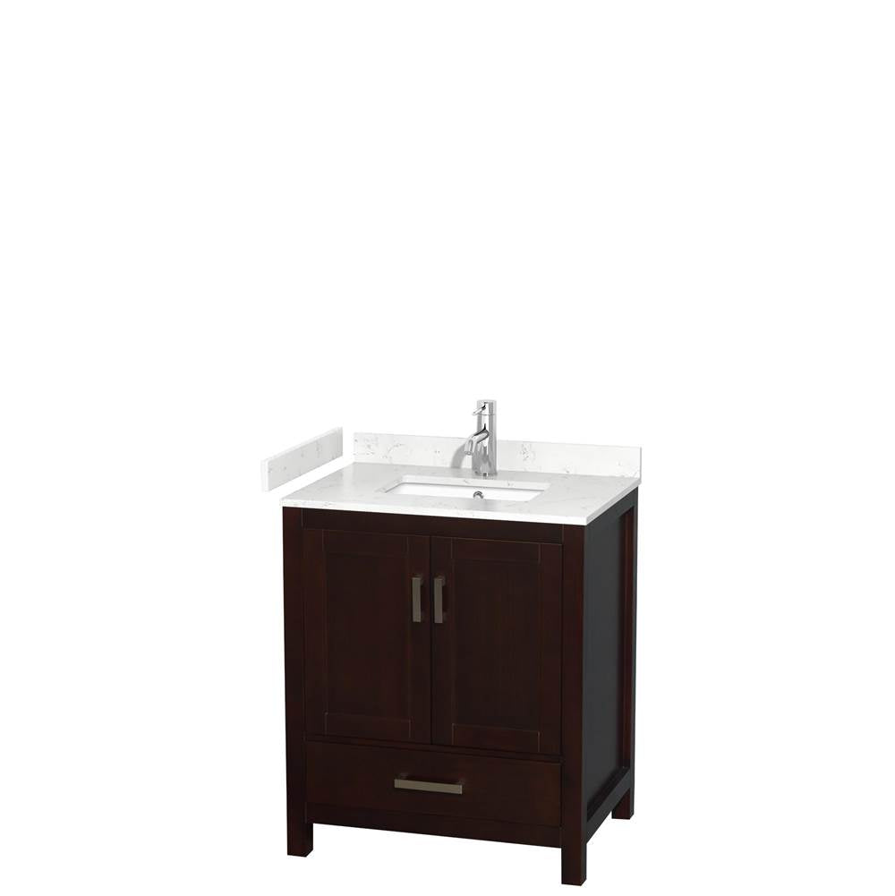 Wyndham Collection - Sheffield 30 Inch Single Bathroom Vanity in Espresso, Carrara Cultured Marble Countertop, Undermount Square Sink, No Mirror