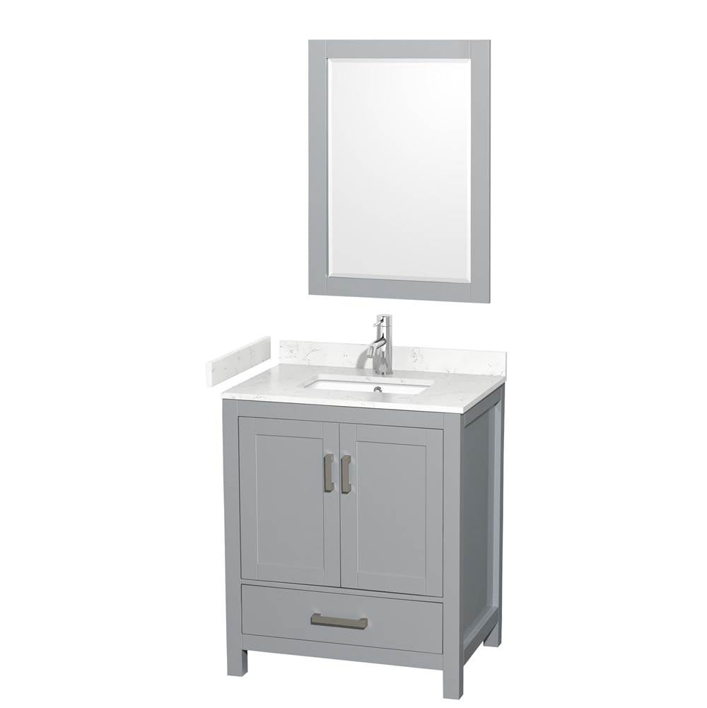 Wyndham Collection - Sheffield 30 Inch Single Bathroom Vanity in Gray, Carrara Cultured Marble Countertop, Undermount Square Sink, 24 Inch Mirror