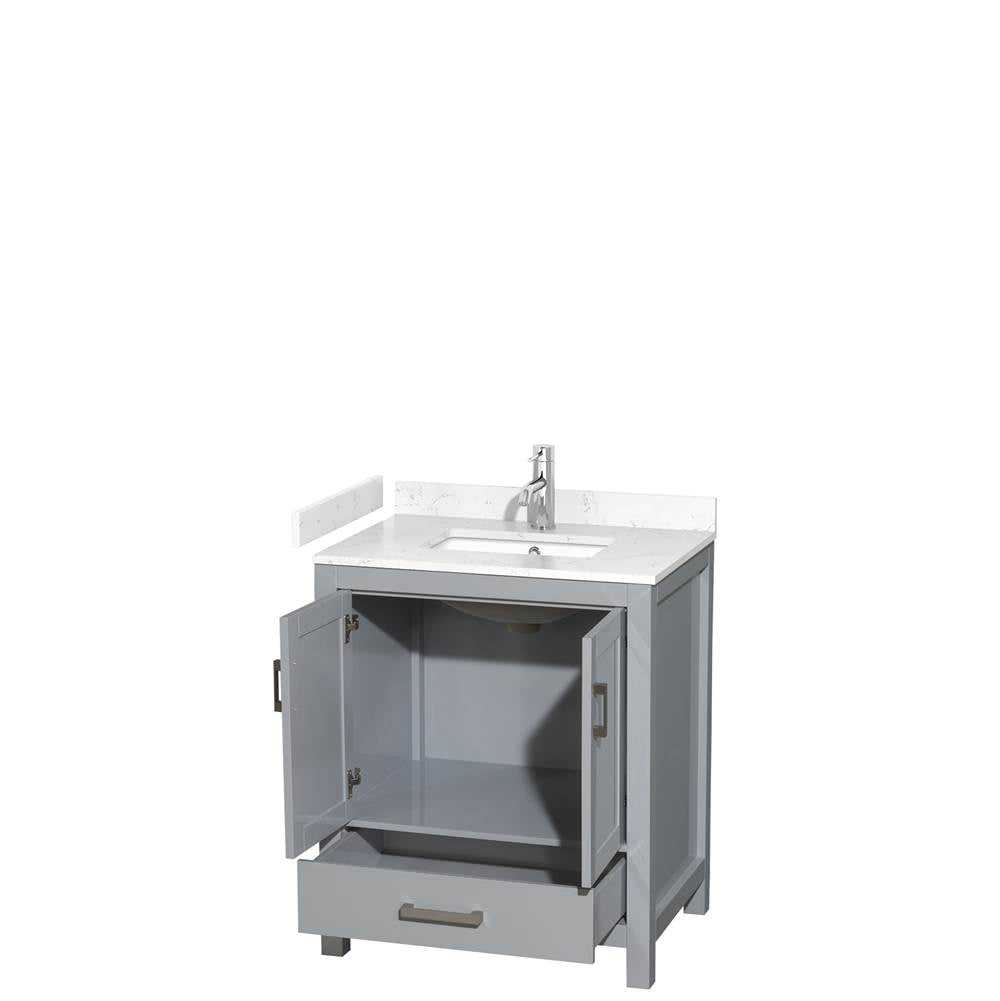 Sheffield 30 Inch Single Bathroom Vanity in Gray, Carrara Cultured Marble Countertop, Undermount Square Sink, No Mirror