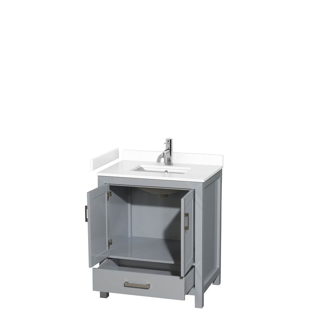 Sheffield 30 Inch Single Bathroom Vanity in Gray, White Cultured Marble Countertop, Undermount Square Sink, No Mirror