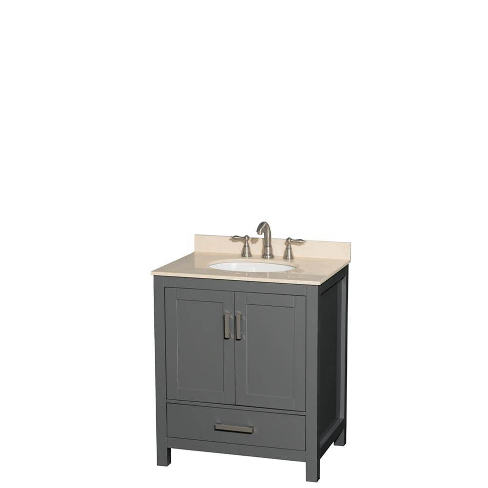 Wyndham Collection - Sheffield 30 Inch Single Bathroom Vanity in Dark Gray, Ivory Marble Countertop, Undermount Oval Sink, and No Mirror - Dark Gray
