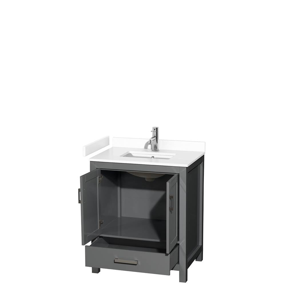 Sheffield 30 Inch Single Bathroom Vanity in Dark Gray, White Cultured Marble Countertop, Undermount Square Sink, No Mirror