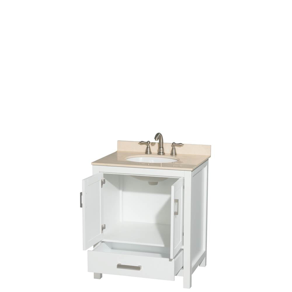 Sheffield 30 Inch Single Bathroom Vanity in Espresso, Ivory Marble Countertop, Undermount Oval Sink, and No Mirror