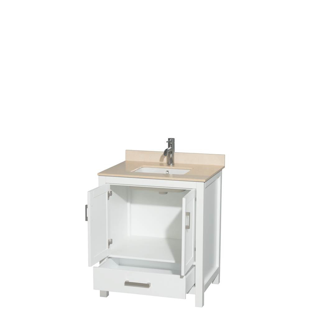 Sheffield 30 Inch Single Bathroom Vanity in Espresso, Ivory Marble Countertop, Undermount Square Sink, and No Mirror