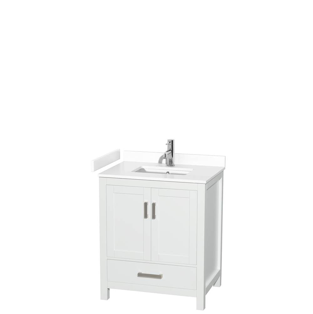 Wyndham Collection - Sheffield 30 Inch Single Bathroom Vanity in White, White Cultured Marble Countertop, Undermount Square Sink, No Mirror