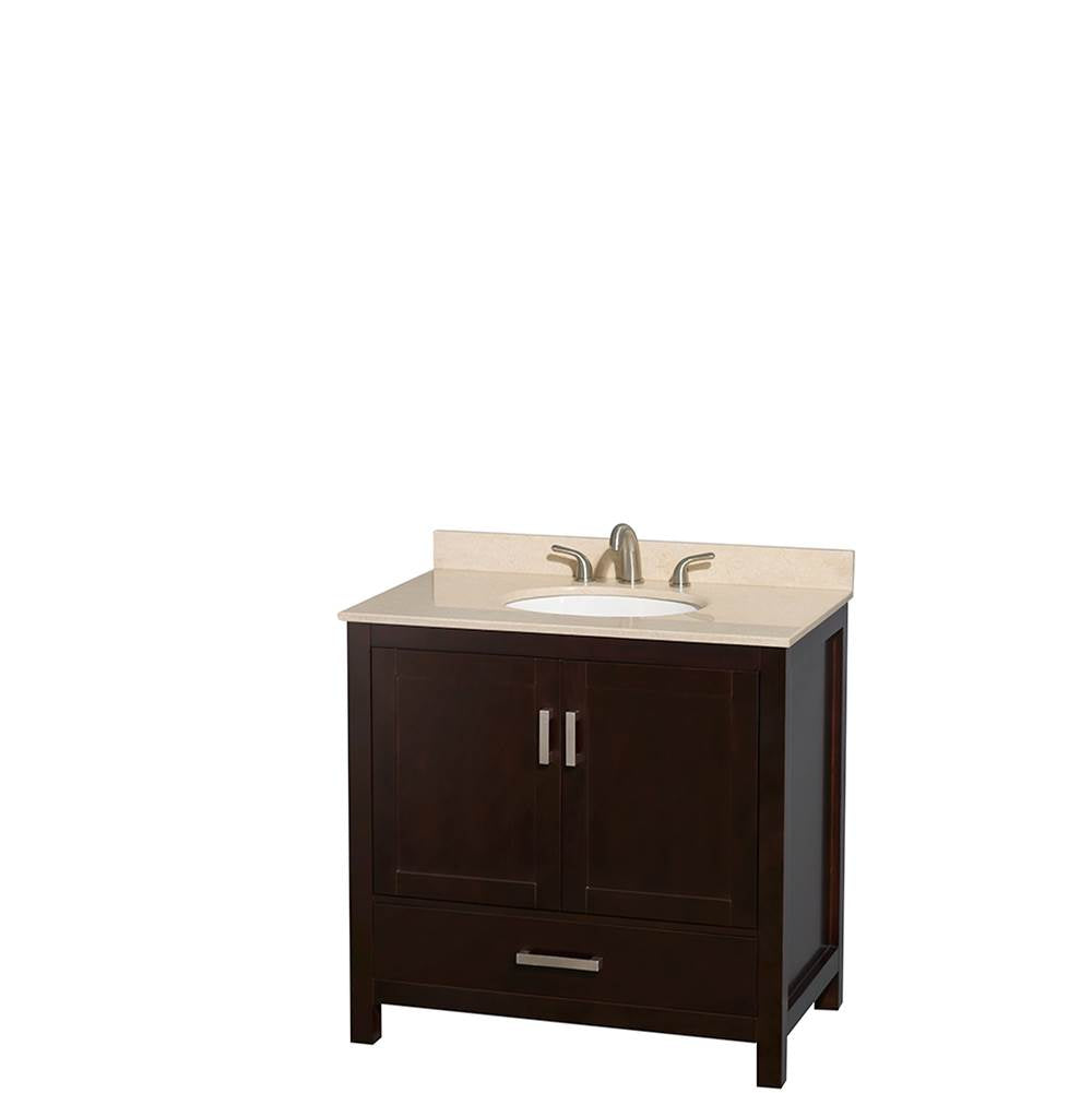 Sheffield 36 Inch Single Bathroom Vanity in Espresso, Ivory Marble Countertop, Undermount Oval Sink, and Medicine Cabinet