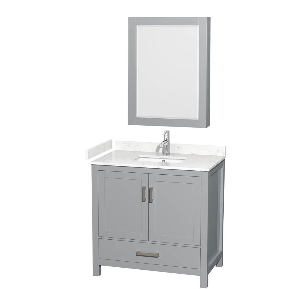 Wyndham Collection - Sheffield 36 Inch Single Bathroom Vanity in Gray, Carrara Cultured Marble Countertop, Undermount Square Sink, Medicine Cabinet
