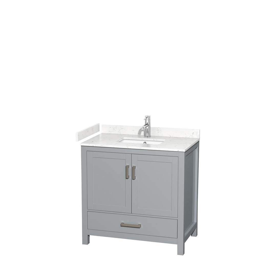 Wyndham Collection - Sheffield 36 Inch Single Bathroom Vanity in Gray, Carrara Cultured Marble Countertop, Undermount Square Sink, No Mirror