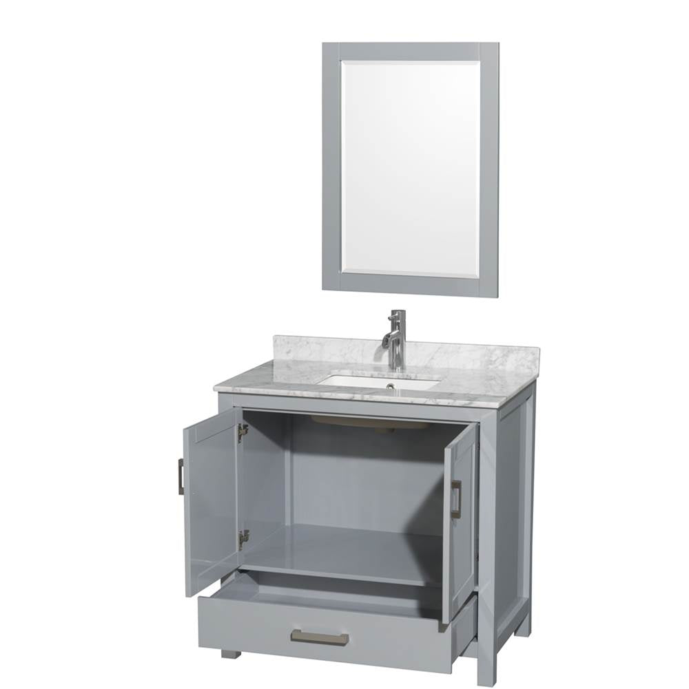 Sheffield 36 Inch Single Bathroom Vanity in Espresso, White Carrara Marble Countertop, Undermount Square Sink, and 24 Inch Mirror