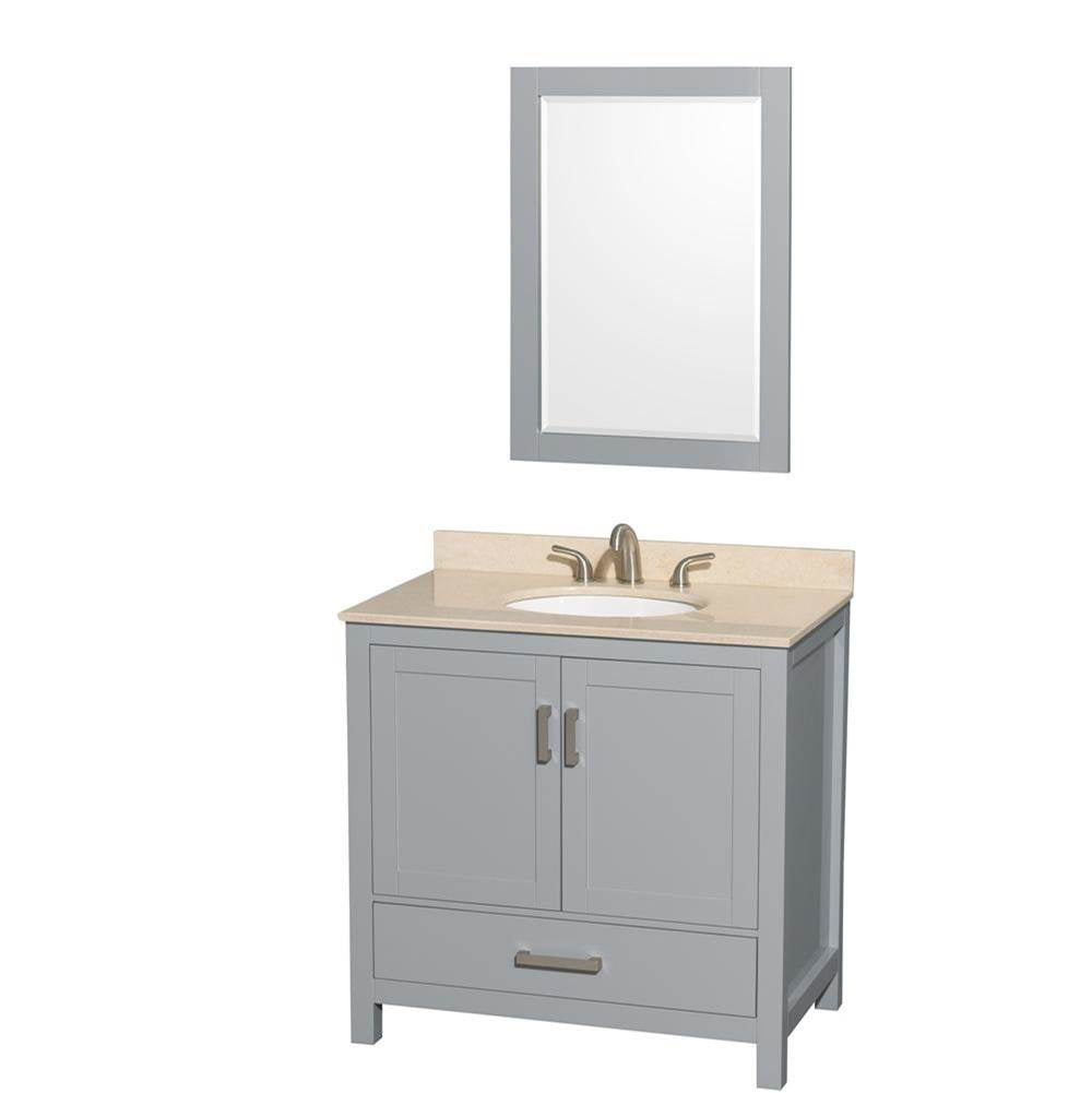 Wyndham Collection - Sheffield 36 Inch Single Bathroom Vanity in Gray, Ivory Marble Countertop, Undermount Oval Sink, and 24 Inch Mirror - Gray