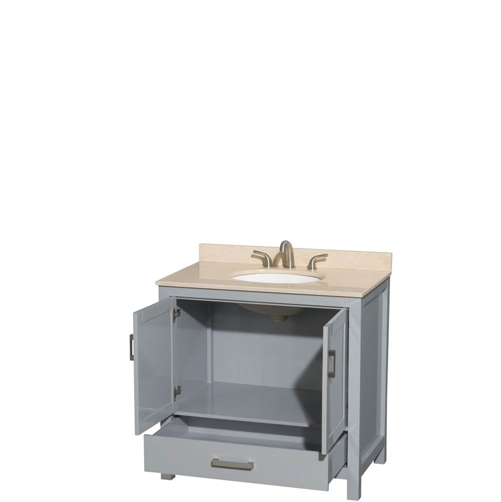 Sheffield 36 Inch Single Bathroom Vanity in Espresso, Ivory Marble Countertop, Undermount Oval Sink, and No Mirror