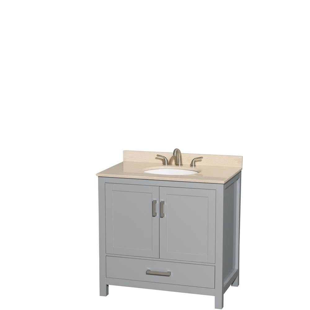 Wyndham Collection - Sheffield 36 Inch Single Bathroom Vanity in Gray, Ivory Marble Countertop, Undermount Oval Sink, and No Mirror - Gray