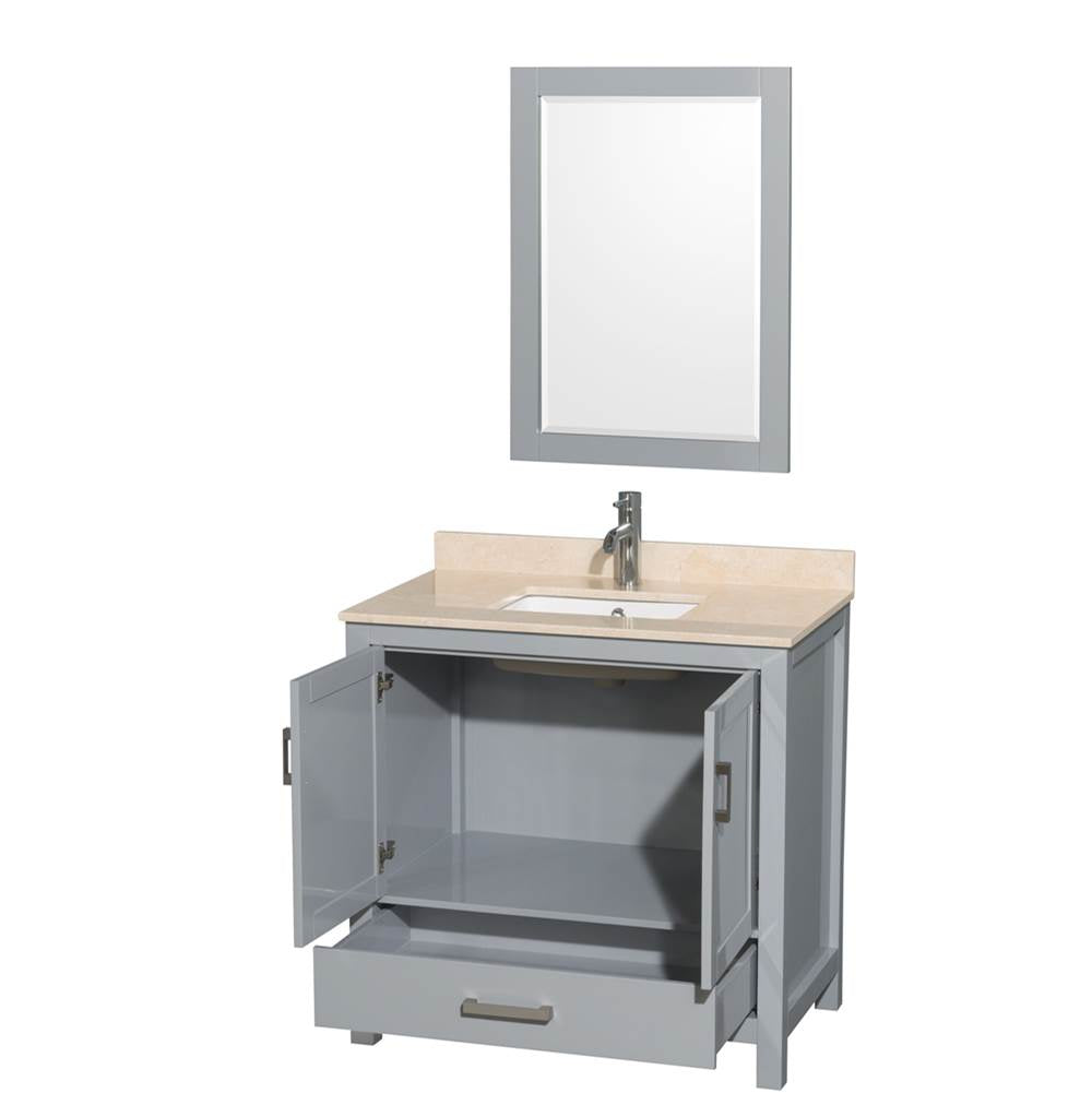 Sheffield 36 Inch Single Bathroom Vanity in Espresso, Ivory Marble Countertop, Undermount Square Sink, and 24 Inch Mirror