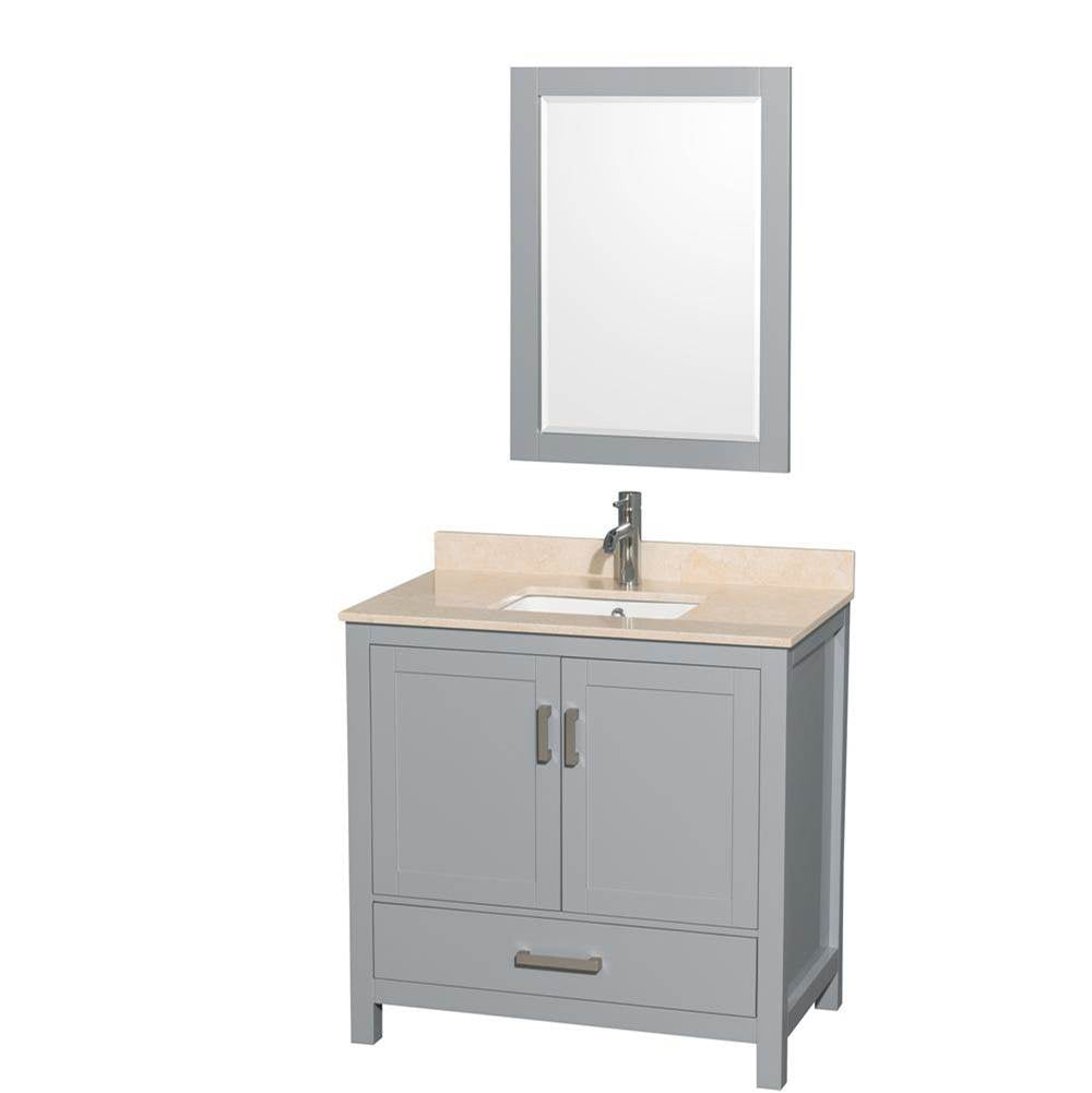 Wyndham Collection - Sheffield 36 Inch Single Bathroom Vanity in Gray, Ivory Marble Countertop, Undermount Square Sink, and 24 Inch Mirror - Gray