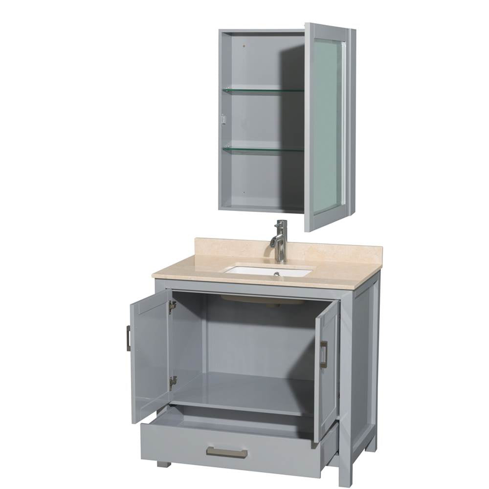 Sheffield 36 Inch Single Bathroom Vanity in Espresso, Ivory Marble Countertop, Undermount Square Sink, and Medicine Cabinet