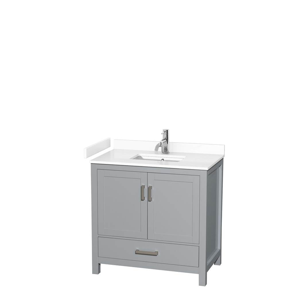 Wyndham Collection - Sheffield 36 Inch Single Bathroom Vanity in Gray, White Cultured Marble Countertop, Undermount Square Sink, No Mirror