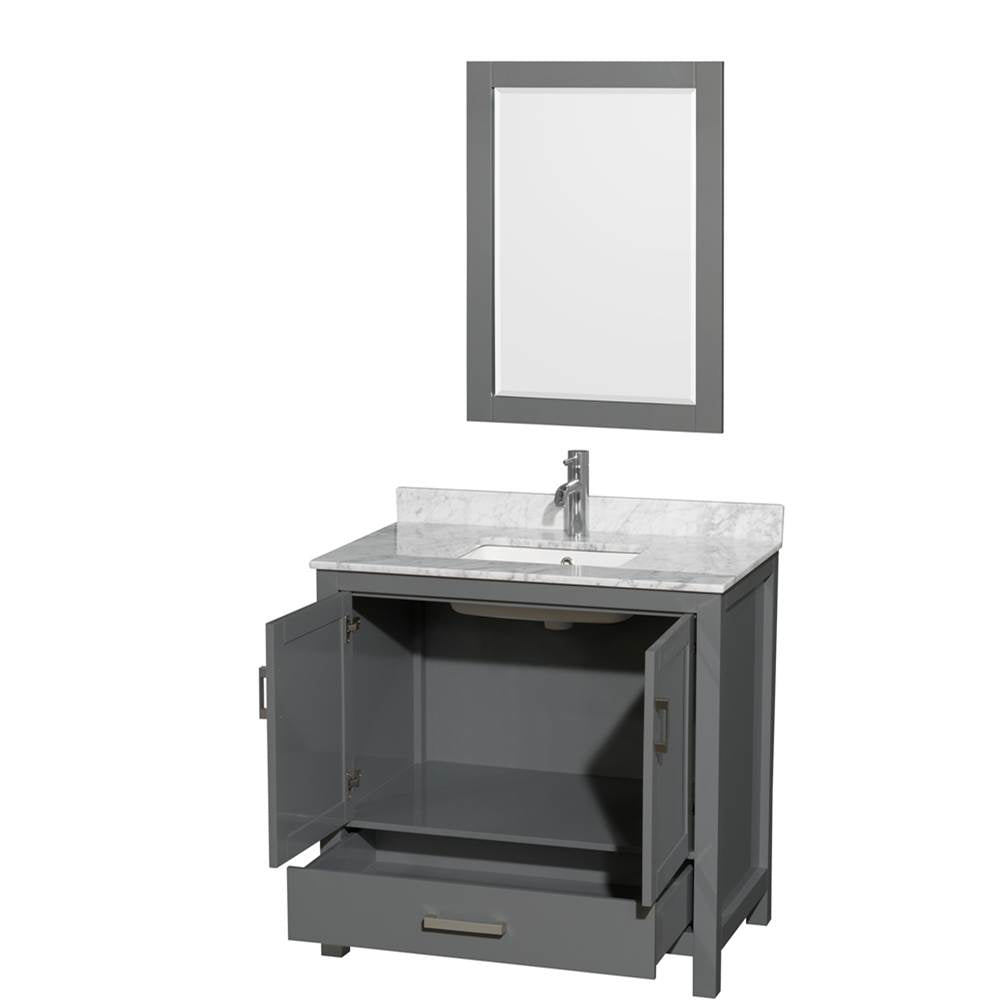 Sheffield 36 Inch Single Bathroom Vanity in Espresso, White Carrara Marble Countertop, Undermount Square Sink, and 24 Inch Mirror