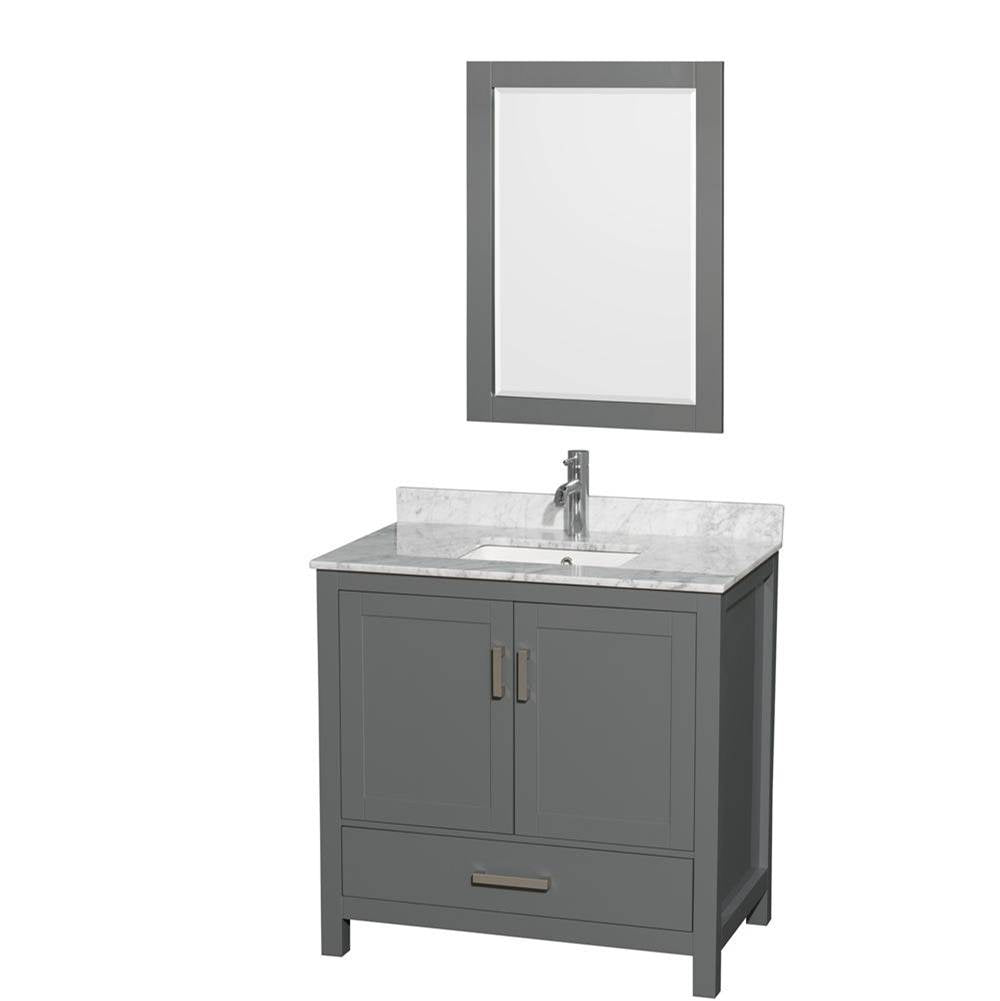 Wyndham Collection - Sheffield 36 Inch Single Bathroom Vanity in Dark Gray, White Carrara Marble Countertop, Undermount Square Sink, and 24 Inch Mirror - Dark Gray