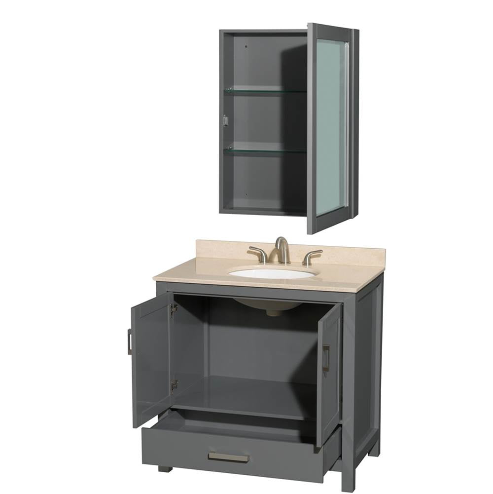 Sheffield 36 Inch Single Bathroom Vanity in Espresso, Ivory Marble Countertop, Undermount Oval Sink, and Medicine Cabinet
