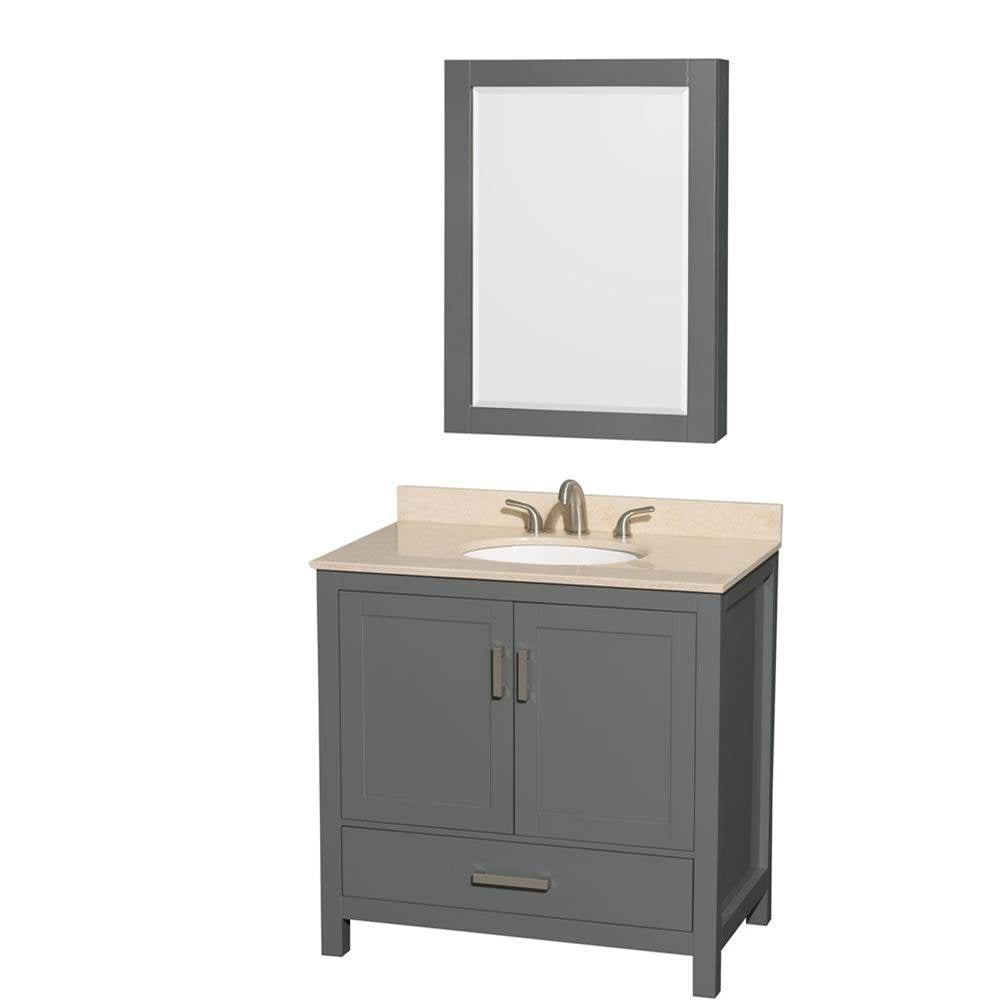 Wyndham Collection - Sheffield 36 Inch Single Bathroom Vanity in Dark Gray, Ivory Marble Countertop, Undermount Oval Sink, and Medicine Cabinet - Dark Gray