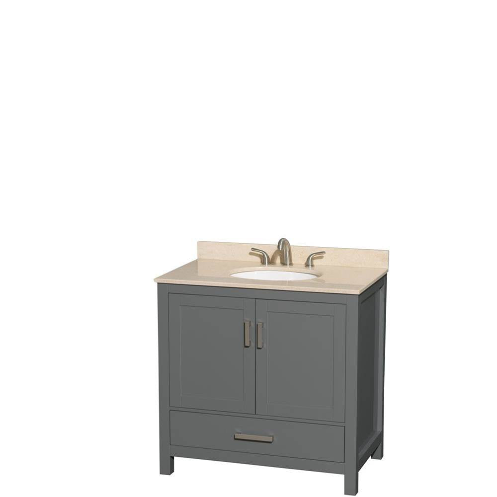 Wyndham Collection - Sheffield 36 Inch Single Bathroom Vanity in Dark Gray, Ivory Marble Countertop, Undermount Oval Sink, and No Mirror - Dark Gray