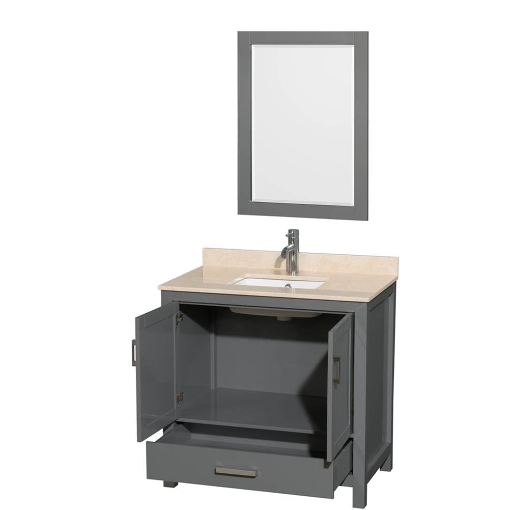 Sheffield 36 Inch Single Bathroom Vanity in Espresso, Ivory Marble Countertop, Undermount Square Sink, and 24 Inch Mirror