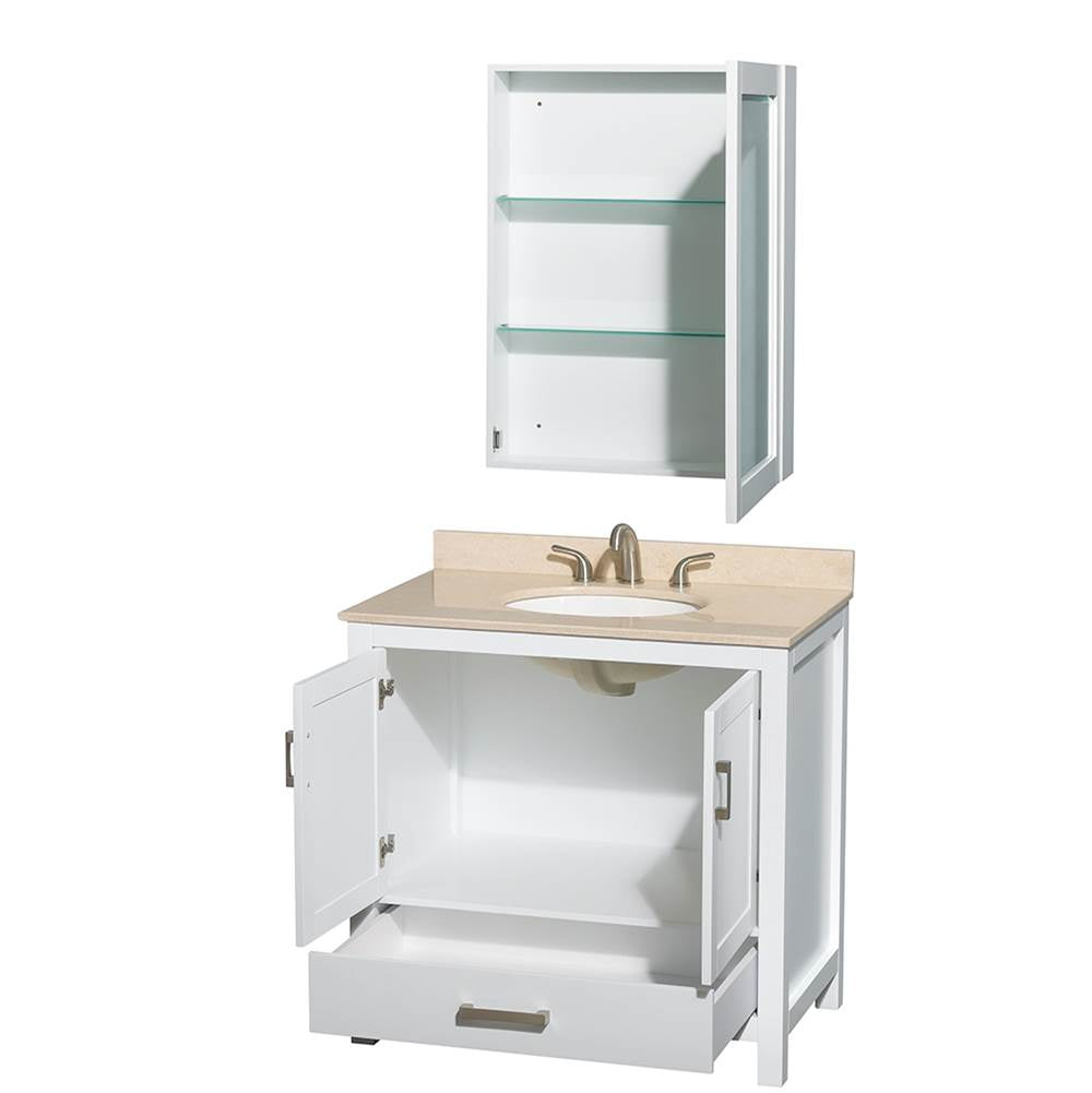 Sheffield 36 Inch Single Bathroom Vanity in Espresso, Ivory Marble Countertop, Undermount Oval Sink, and Medicine Cabinet