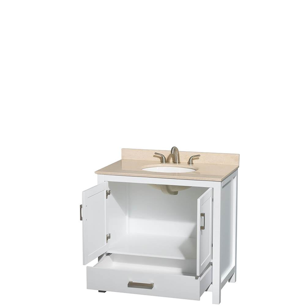 Sheffield 36 Inch Single Bathroom Vanity in Espresso, Ivory Marble Countertop, Undermount Oval Sink, and No Mirror