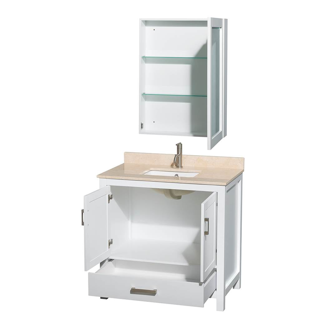 Sheffield 36 Inch Single Bathroom Vanity in Espresso, Ivory Marble Countertop, Undermount Square Sink, and Medicine Cabinet