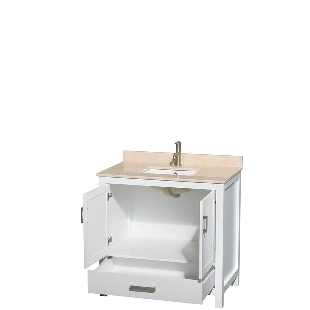 Sheffield 36 Inch Single Bathroom Vanity in Espresso, Ivory Marble Countertop, Undermount Square Sink, and No Mirror