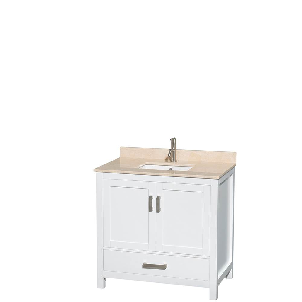 Sheffield 36 Inch Single Bathroom Vanity in Espresso, Ivory Marble Countertop, Undermount Square Sink, and 24 Inch Mirror