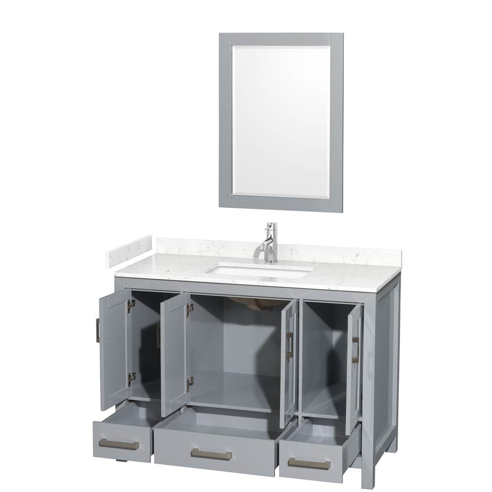 Sheffield 48 Inch Single Bathroom Vanity in Gray, Carrara Cultured Marble Countertop, Undermount Square Sink, 24 Inch Mirror