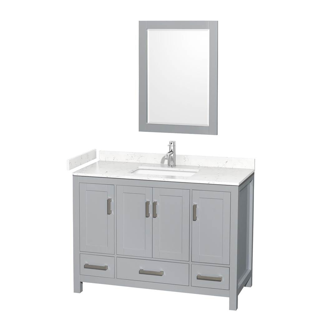 Wyndham Collection - Sheffield 48 Inch Single Bathroom Vanity in Gray, Carrara Cultured Marble Countertop, Undermount Square Sink, 24 Inch Mirror