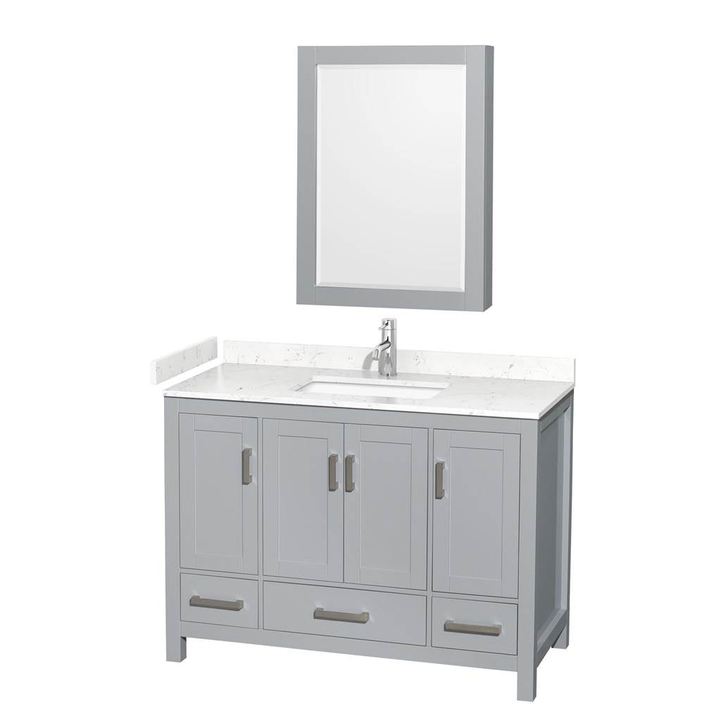 Wyndham Collection - Sheffield 48 Inch Single Bathroom Vanity in Gray, Carrara Cultured Marble Countertop, Undermount Square Sink, Medicine Cabinet