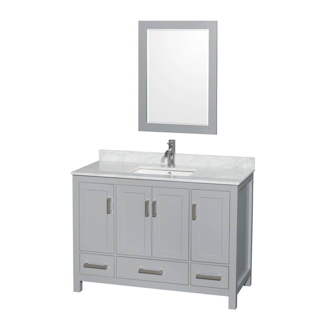 Wyndham Collection - Sheffield 48 Inch Single Bathroom Vanity in Gray, White Carrara Marble Countertop, Undermount Square Sink, and 24 Inch Mirror - Gray