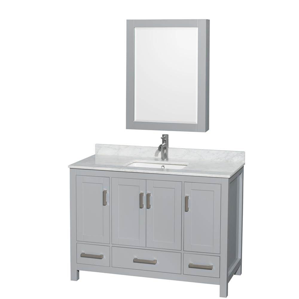 Wyndham Collection - Sheffield 48 Inch Single Bathroom Vanity in Gray, White Carrara Marble Countertop, Undermount Square Sink, and Medicine Cabinet - Gray
