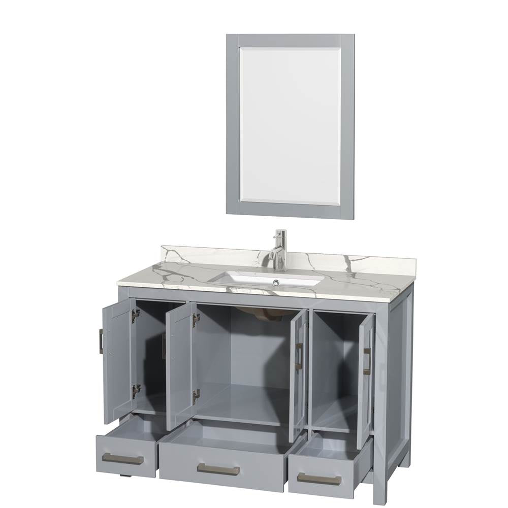 Sheffield 48 Inch Single Bathroom Vanity in Gray, Calacatta Quartz Countertop, Undermount Square Sink, 24 Inch Mirror