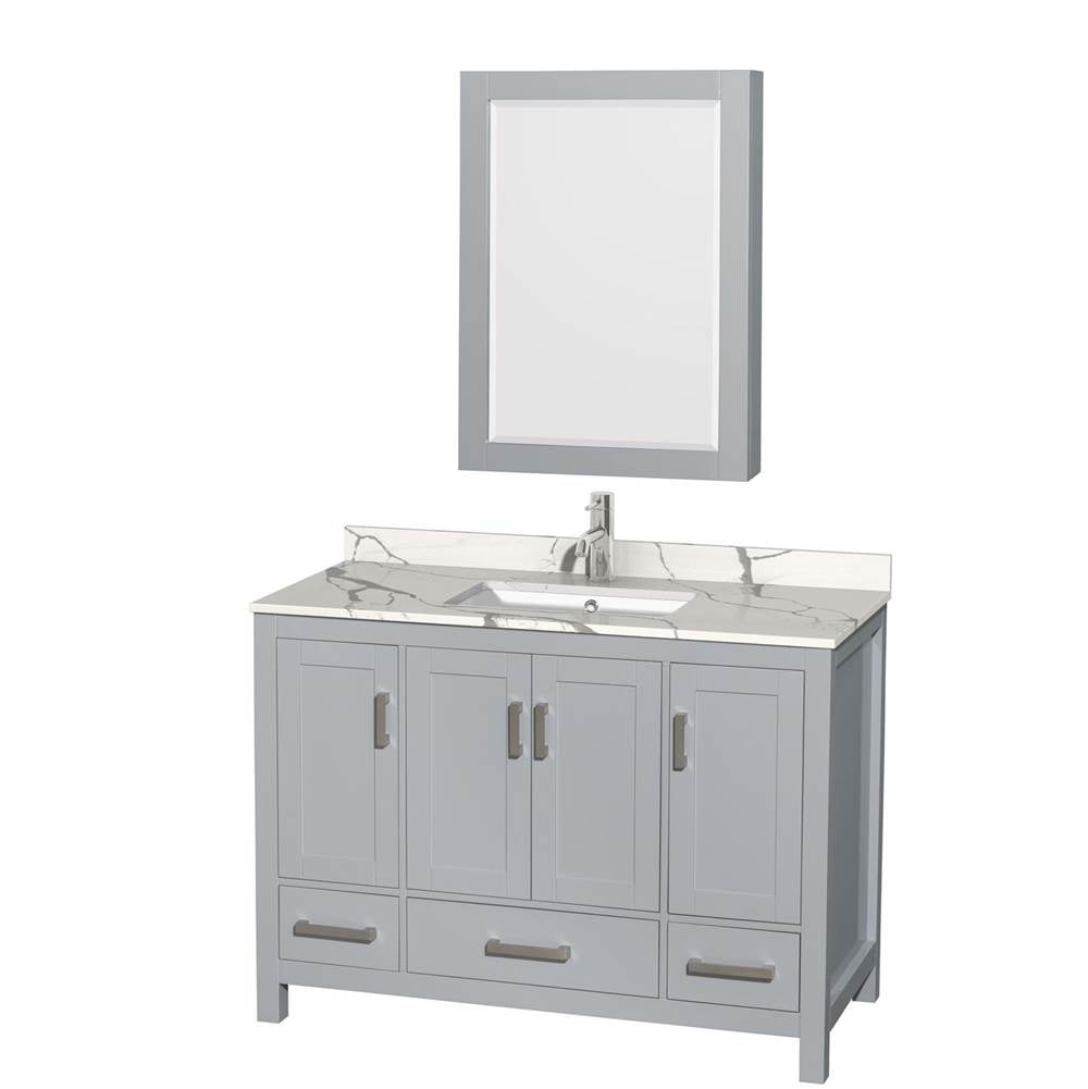 Wyndham Collection - Sheffield 48 Inch Single Bathroom Vanity in Gray, Calacatta Quartz Countertop, Undermount Square Sink, Medicine Cabinet - Gray