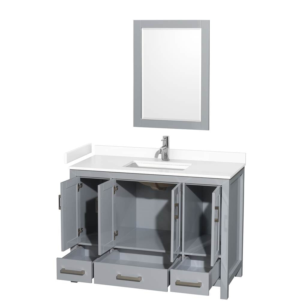 Sheffield 48 Inch Single Bathroom Vanity in Gray, White Cultured Marble Countertop, Undermount Square Sink, 24 Inch Mirror